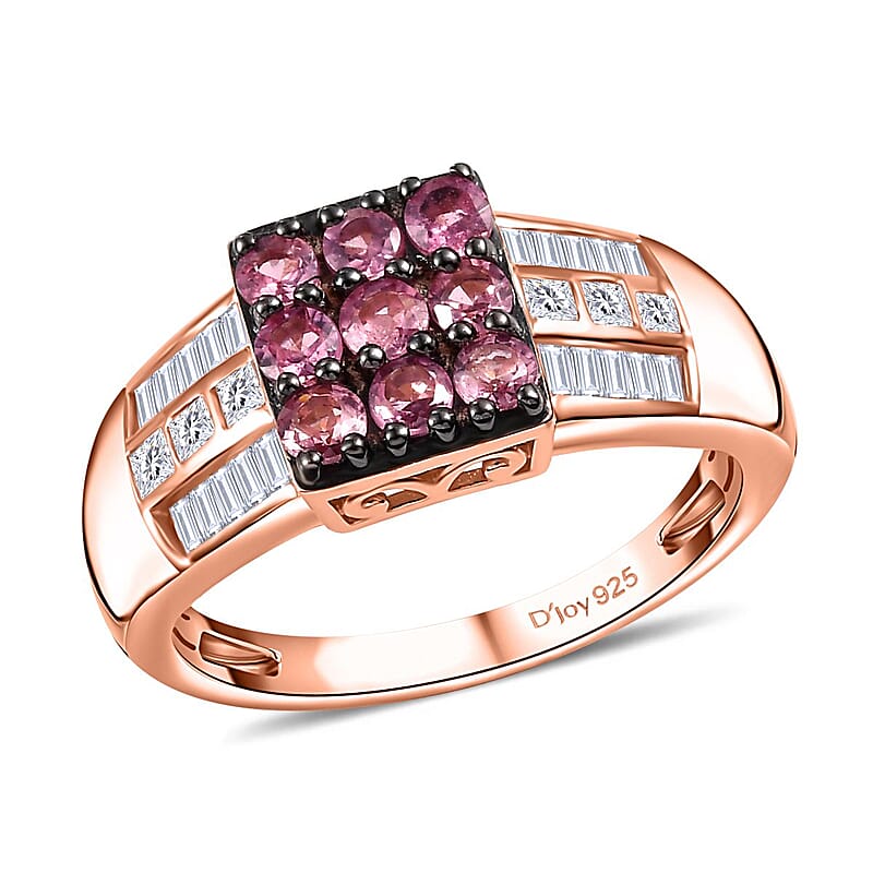 Mahenge Spinel and White Zircon 1.75 ctw Art Deco Ring in 18K Vermeil Rose Gold Over Sterling Silver (Size 6.0)