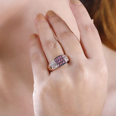 Mahenge Spinel and White Zircon 1.75 ctw Art Deco Ring in 18K Vermeil Rose Gold Over Sterling Silver (Size 6.0)