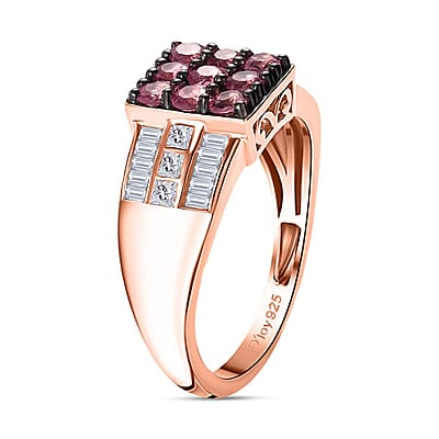 Mahenge Spinel and White Zircon 1.75 ctw Art Deco Ring in 18K Vermeil Rose Gold Over Sterling Silver (Size 6.0)