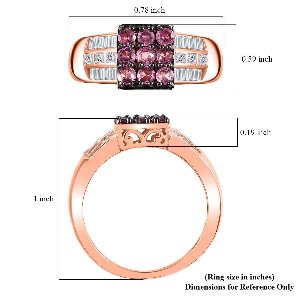 Mahenge Spinel and White Zircon 1.75 ctw Art Deco Ring in 18K Vermeil Rose Gold Over Sterling Silver (Size 6.0) image number 5