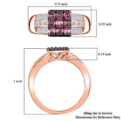 Mahenge Spinel and White Zircon 1.75 ctw Art Deco Ring in 18K Vermeil Rose Gold Over Sterling Silver (Size 6.0)