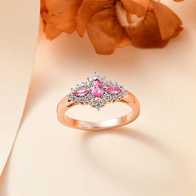 Mahenge Spinel and White Zircon 0.75 ctw Floret Sparkle Ring in 18K Vermeil Rose Gold Over Sterling Silver (Size 6.0)