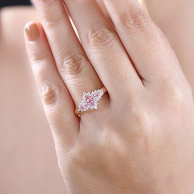 Mahenge Spinel and White Zircon 0.75 ctw Floret Sparkle Ring in 18K Vermeil Rose Gold Over Sterling Silver (Size 6.0)