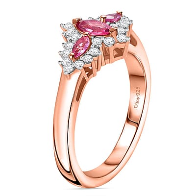 Mahenge Spinel and White Zircon 0.75 ctw Floret Sparkle Ring in 18K Vermeil Rose Gold Over Sterling Silver (Size 6.0)