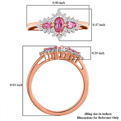 Mahenge Spinel and White Zircon 0.75 ctw Floret Sparkle Ring in 18K Vermeil Rose Gold Over Sterling Silver (Size 6.0)