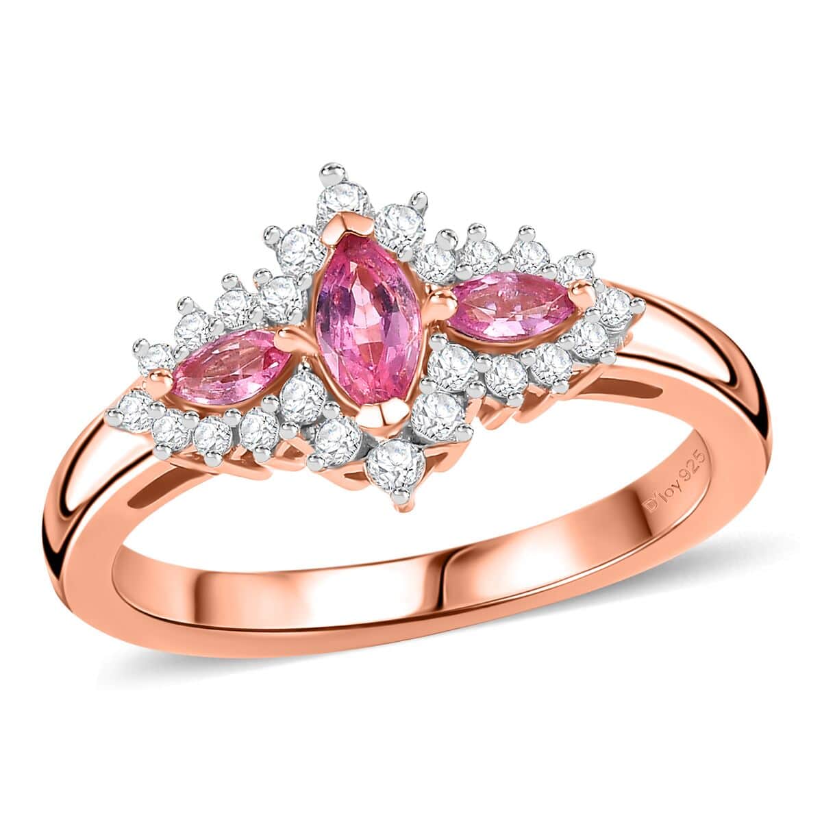 Mahenge Spinel and White Zircon 0.75 ctw Floret Sparkle Ring in 18K Vermeil Rose Gold Over Sterling Silver (Size 7.0) image number 0