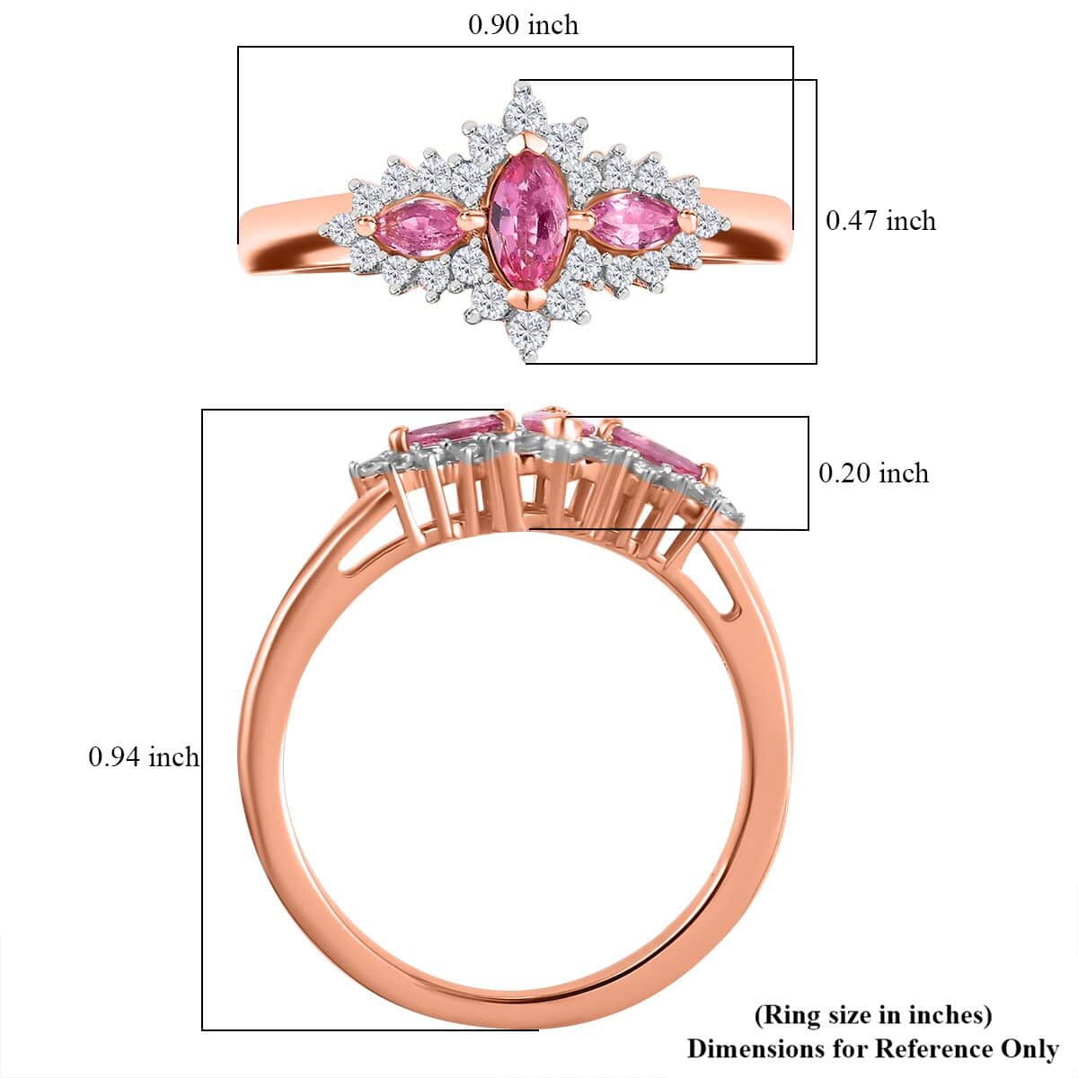 Mahenge Spinel and White Zircon 0.75 ctw Floret Sparkle Ring in 18K Vermeil Rose Gold Over Sterling Silver (Size 7.0) image number 5