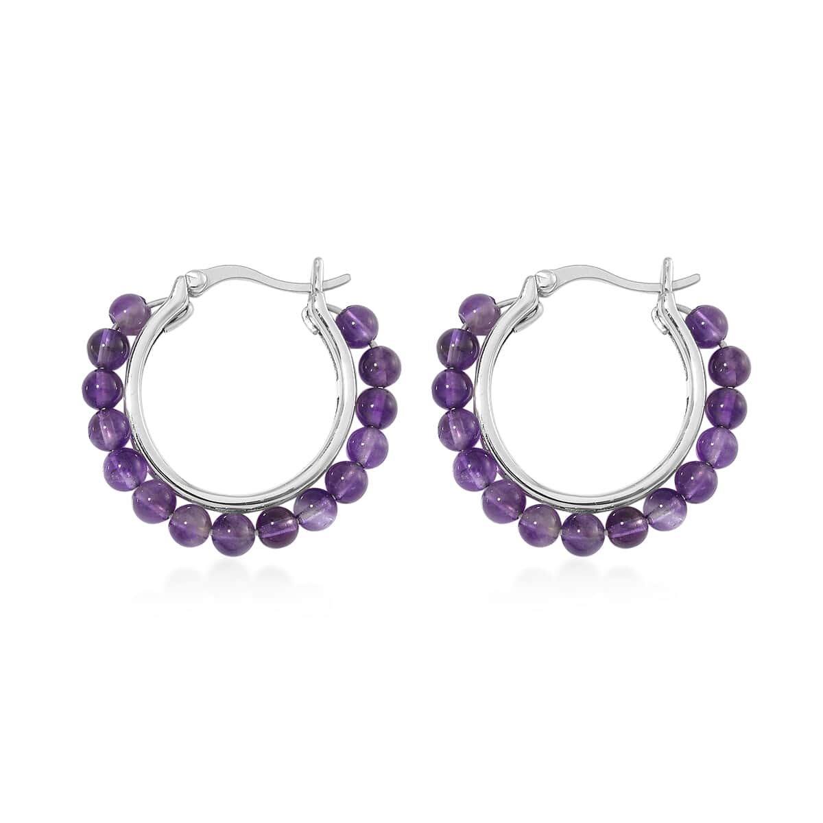 African Amethyst 17.00 ctw Beaded Hoop Earrings in Stainless Steel image number 3