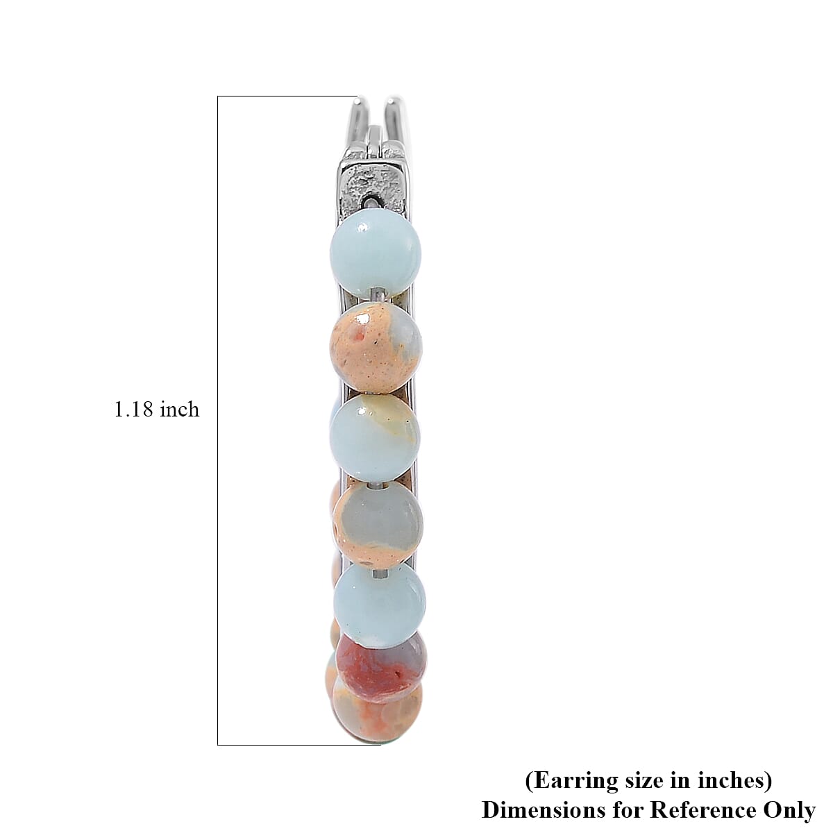 Multi Color Jade (D) 17.00 ctw Beaded Hoop Earrings in Stainless Steel image number 4