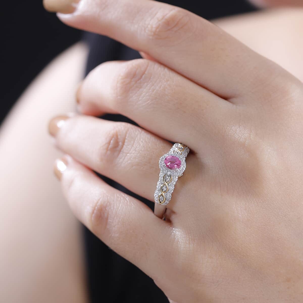 Mahenge Spinel, White Zircon Ring in 18K Vermeil YG and Rhodium Over Sterling Silver (Size 10.0) 0.75 ctw image number 2