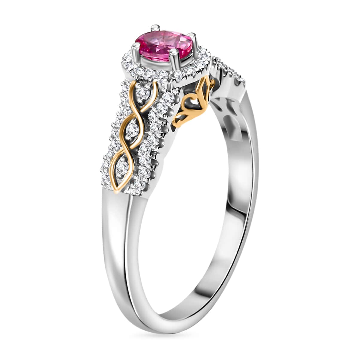 Mahenge Spinel and White Zircon 0.75 ctw Eternal Blossom Ring in 18K Vermeil YG and Rhodium Over Sterling Silver (Size 10.0) image number 3