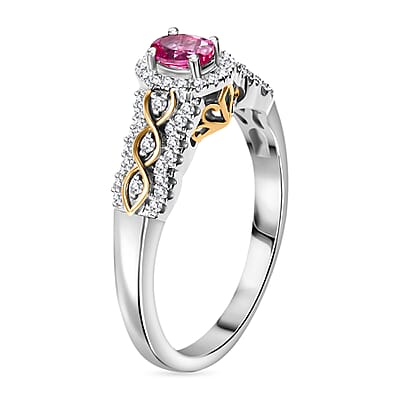 Mahenge Spinel and White Zircon 0.75 ctw Eternal Blossom Ring in 18K Vermeil YG and Rhodium Over Sterling Silver (Size 10.0)
