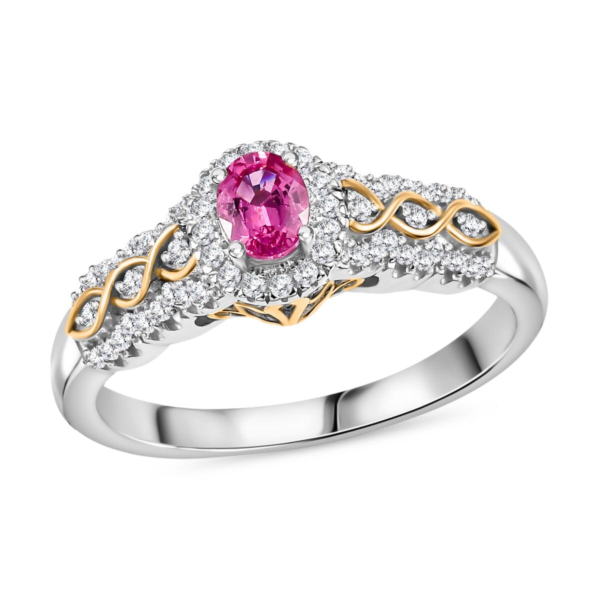 Mahenge Spinel and White Zircon 0.75 ctw Eternal Blossom Ring in 18K Vermeil YG and Rhodium Over Sterling Silver (Size 7.0) image number 0