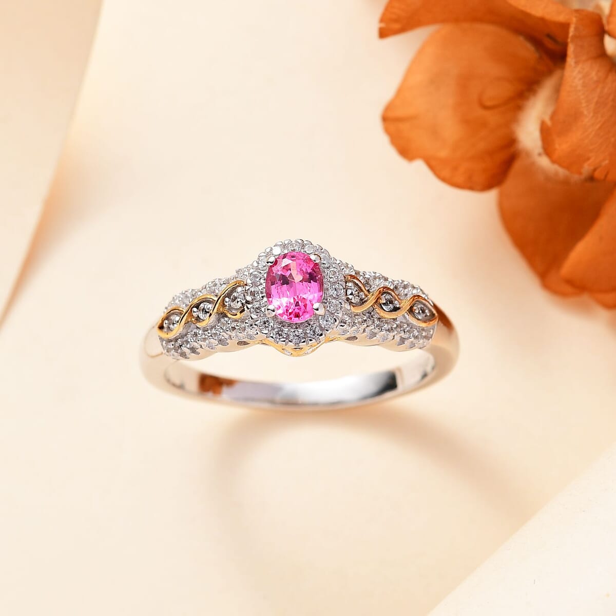 Mahenge Spinel and White Zircon 0.75 ctw Eternal Blossom Ring in 18K Vermeil YG and Rhodium Over Sterling Silver (Size 7.0) image number 1