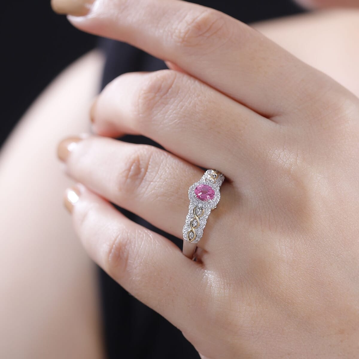 Mahenge Spinel and White Zircon 0.75 ctw Eternal Blossom Ring in 18K Vermeil YG and Rhodium Over Sterling Silver (Size 7.0) image number 2