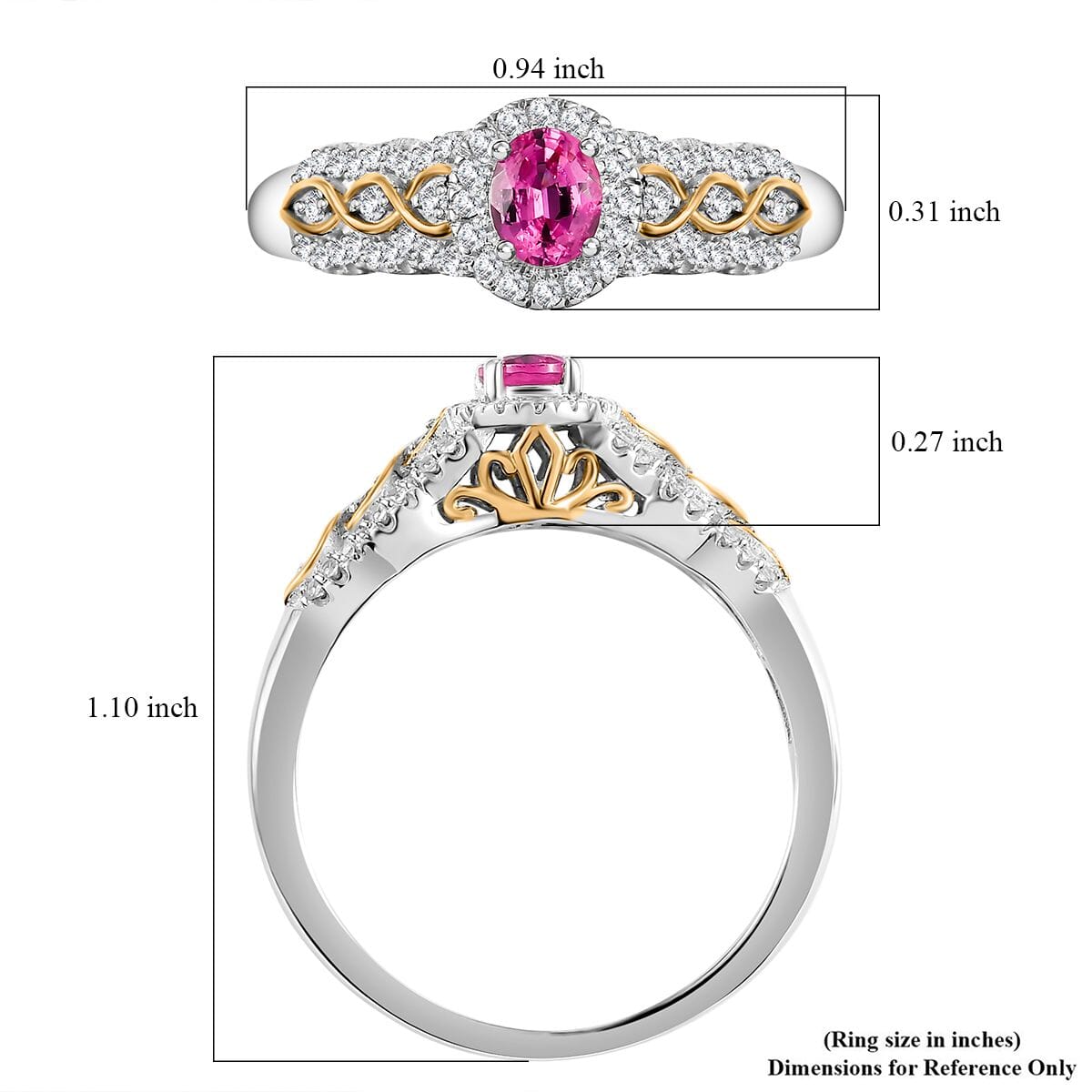 Mahenge Spinel and White Zircon 0.75 ctw Eternal Blossom Ring in 18K Vermeil YG and Rhodium Over Sterling Silver (Size 7.0) image number 5