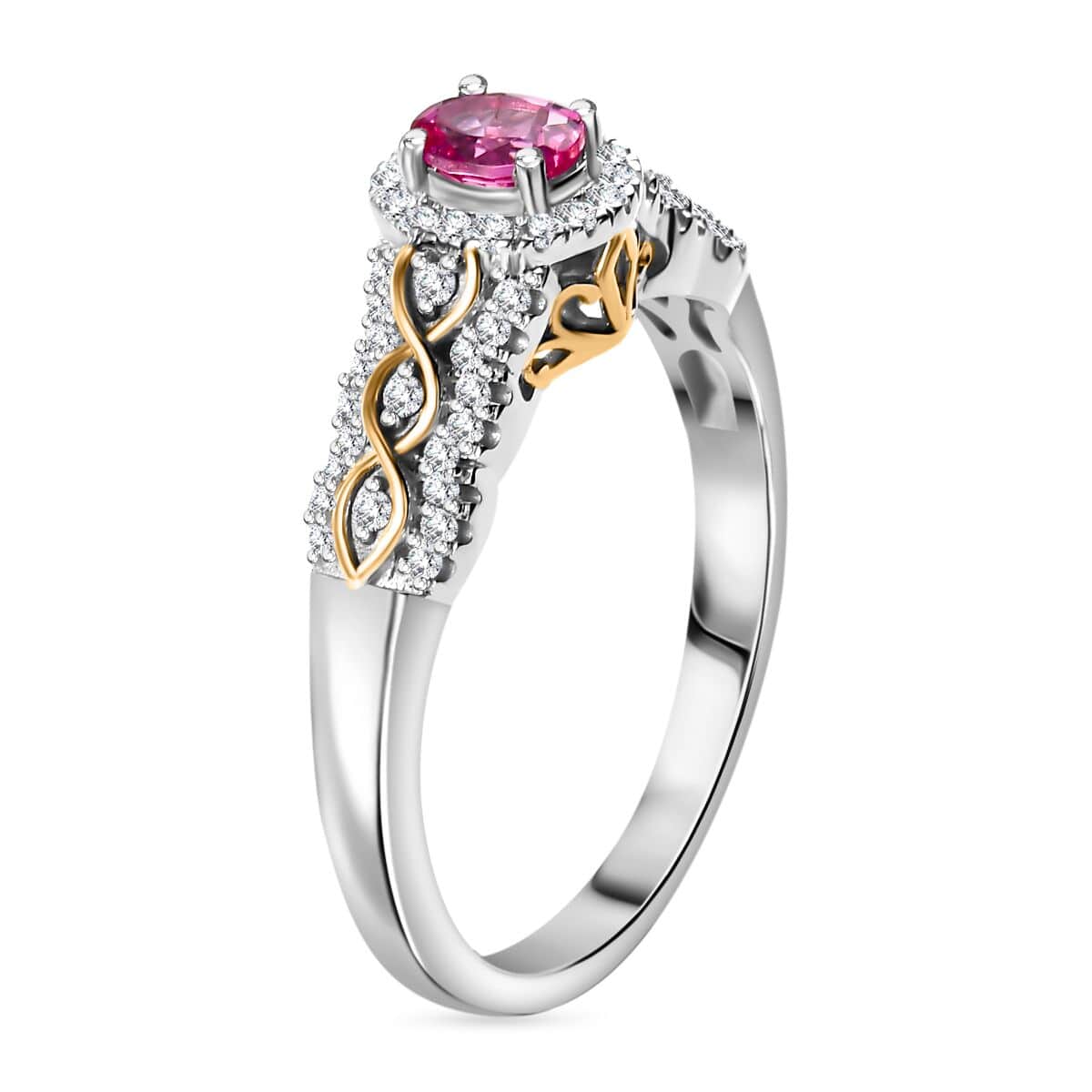 Mahenge Spinel and White Zircon 0.75 ctw Eternal Blossom Ring in 18K Vermeil YG and Rhodium Over Sterling Silver (Size 8.0) image number 3