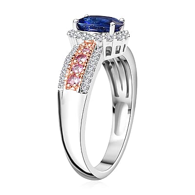 Ceylon Blue Sapphire and Multi Gemstone 1.60 ctw Ocean Blossom Ring in 18K Vermeil RG and Rhodium Over Sterling Silver (Size 10.0)