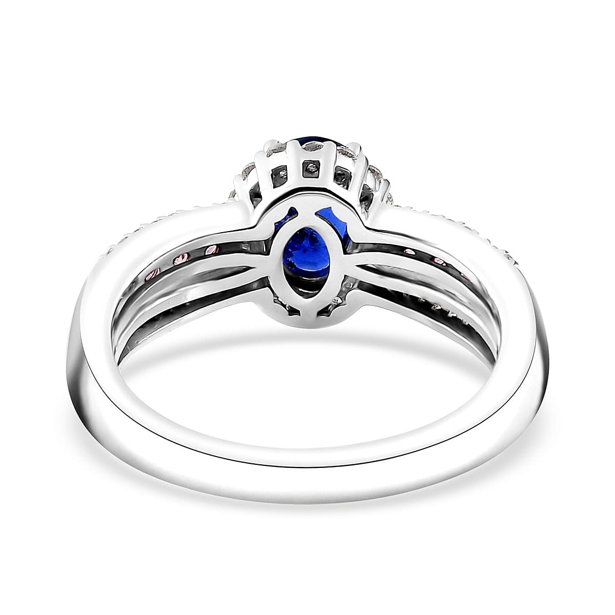 Ceylon Blue Sapphire and Multi Gemstone 1.60 ctw Ocean Blossom Ring in 18K Vermeil RG and Rhodium Over Sterling Silver (Size 10.0)