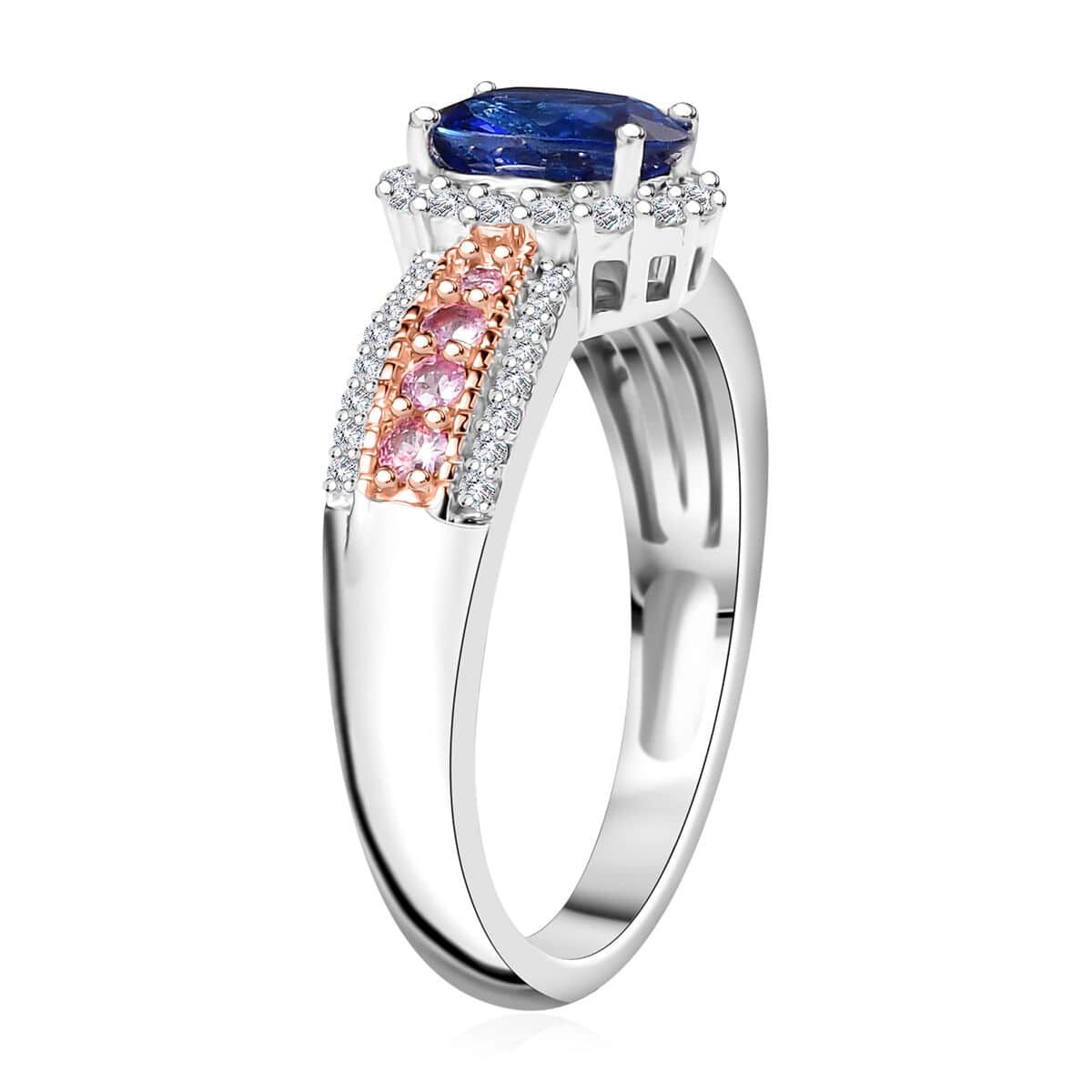 Ceylon Blue Sapphire and Multi Gemstone 1.60 ctw Ocean Blossom Ring in 18K Vermeil RG and Rhodium Over Sterling Silver (Size 7.0) image number 3