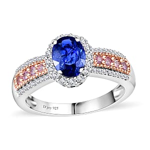 Ceylon Blue Sapphire and Multi Gemstone 1.60 ctw Ocean Blossom Ring in 18K Vermeil RG and Rhodium Over Sterling Silver (Size 9.0)