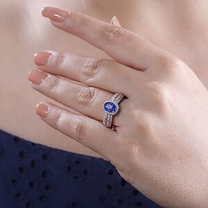 Ceylon Blue Sapphire and Multi Gemstone 1.60 ctw Ocean Blossom Ring in 18K Vermeil RG and Rhodium Over Sterling Silver (Size 9.0)