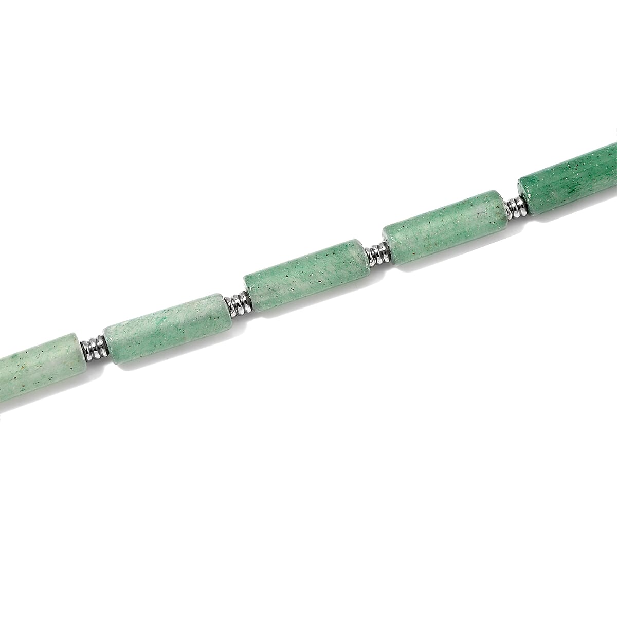 Green Aventurine 62.50 ctw Barrel Shape Paper Clip Chain Necklace in Stainless Steel 20-22 Inches image number 3
