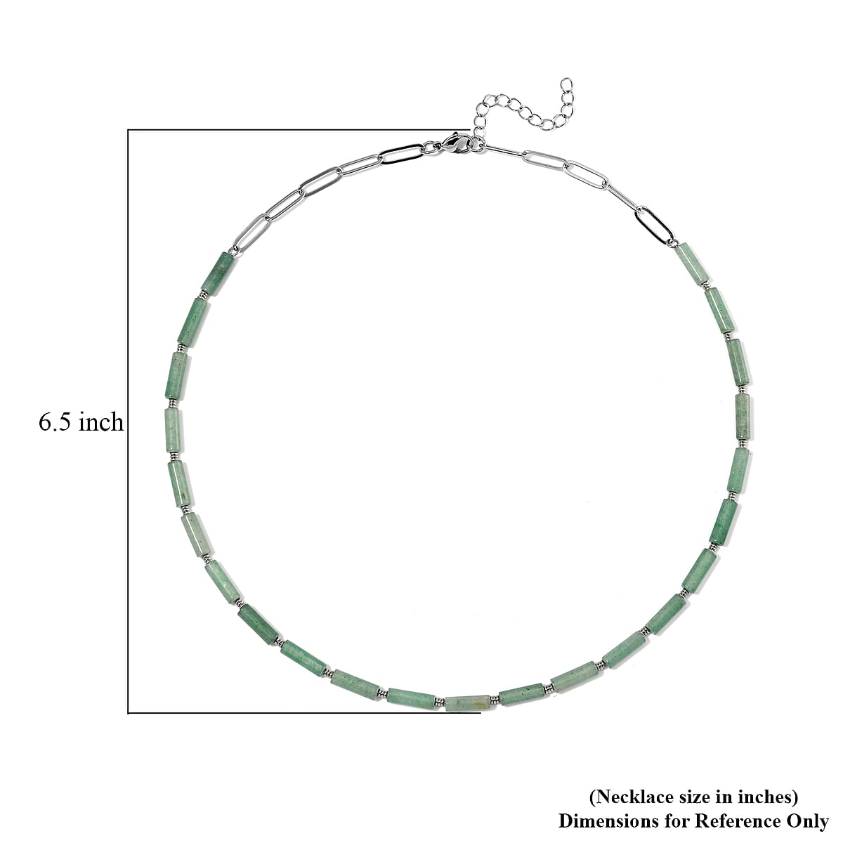 Green Aventurine 62.50 ctw Barrel Shape Paper Clip Chain Necklace in Stainless Steel 20-22 Inches image number 5