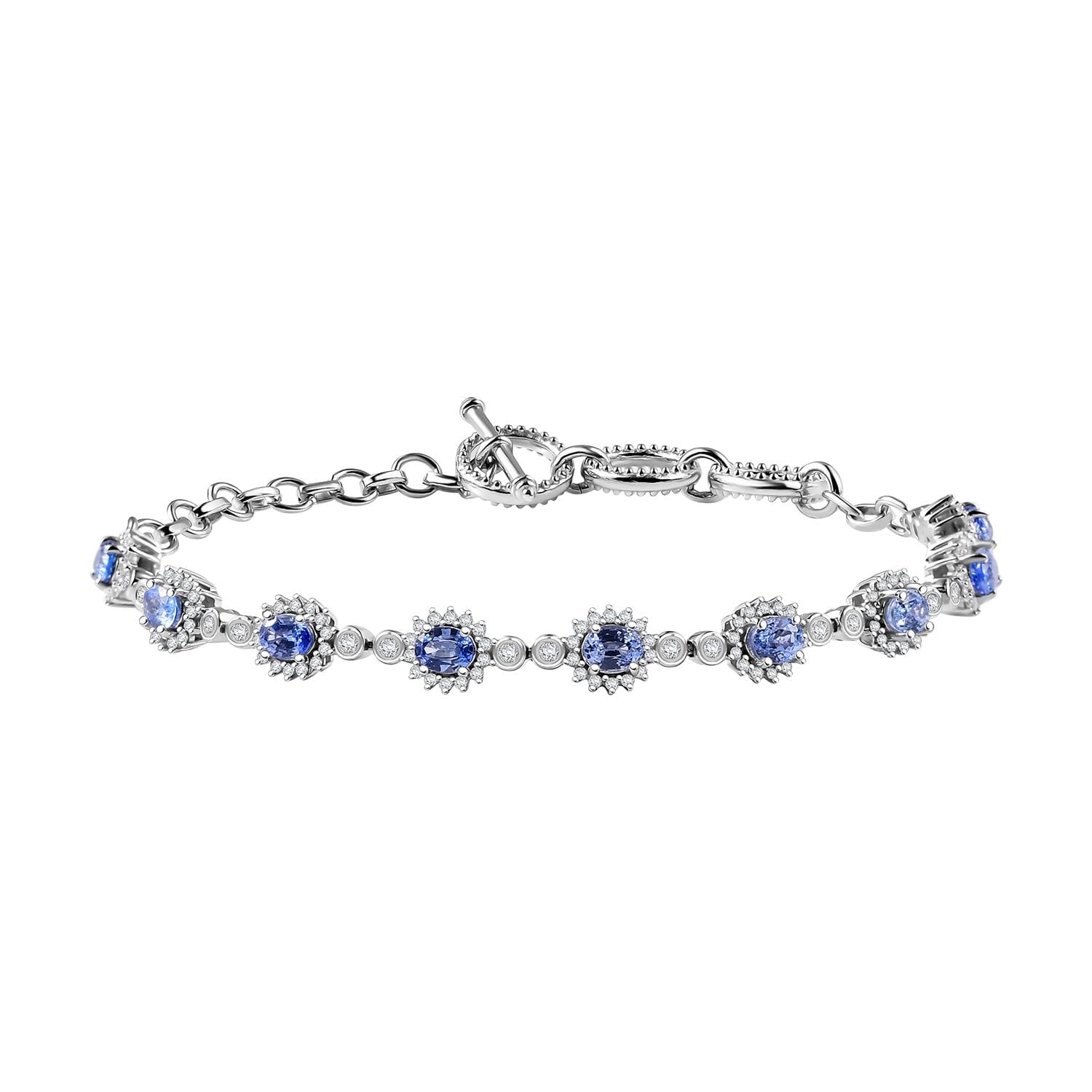 Buy Ceylon Blue Sapphire and White Zircon 4.35 ctw Art Deco