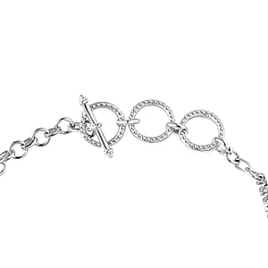 D'Joy Ceylon Blue Sapphire and White Zircon 4.35 ctw Art Deco Bracelet in Rhodium Over Sterling Silver (6.50-8.0In)