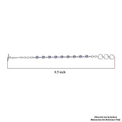 D'Joy Ceylon Blue Sapphire and White Zircon 4.35 ctw Art Deco Bracelet in Rhodium Over Sterling Silver (6.50-8.0In)