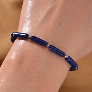 One Time Only Lapis Lazuli 22.50 ctw Barrel Shape Paper Clip Chain Bracelet (8.00-9.50In) in Stainless Steel