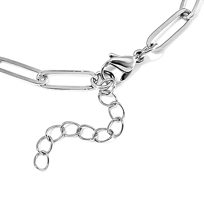 One Time Only Lapis Lazuli 22.50 ctw Barrel Shape Paper Clip Chain Bracelet (8.00-9.50In) in Stainless Steel