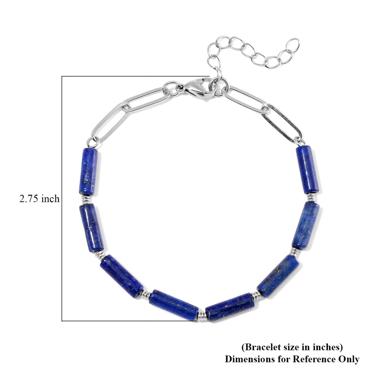 Ankur Treasure Chest Lapis Lazuli Barrel Shape Paper Clip Chain Bracelet (8.00-9.50In) in Stainless Steel 22.50 ctw image number 6