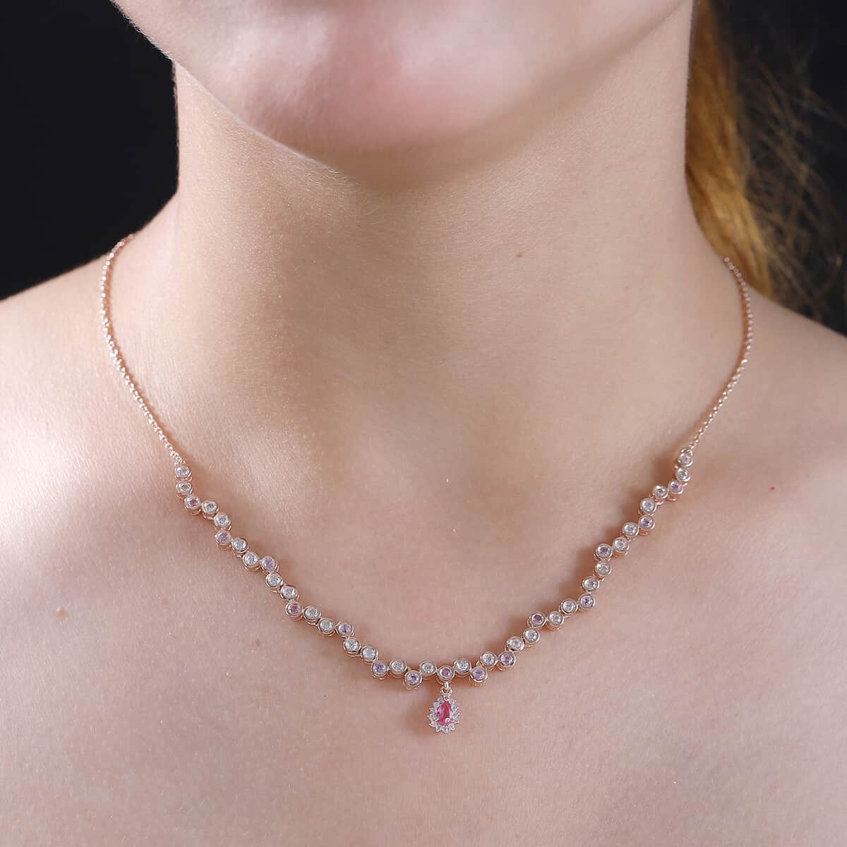 Mahenge Spinel and Multi Gemstone 2.35 ctw Bubbles Necklace in 18K Vermeil Rose Gold Over Sterling Silver 18 Inches image number 2