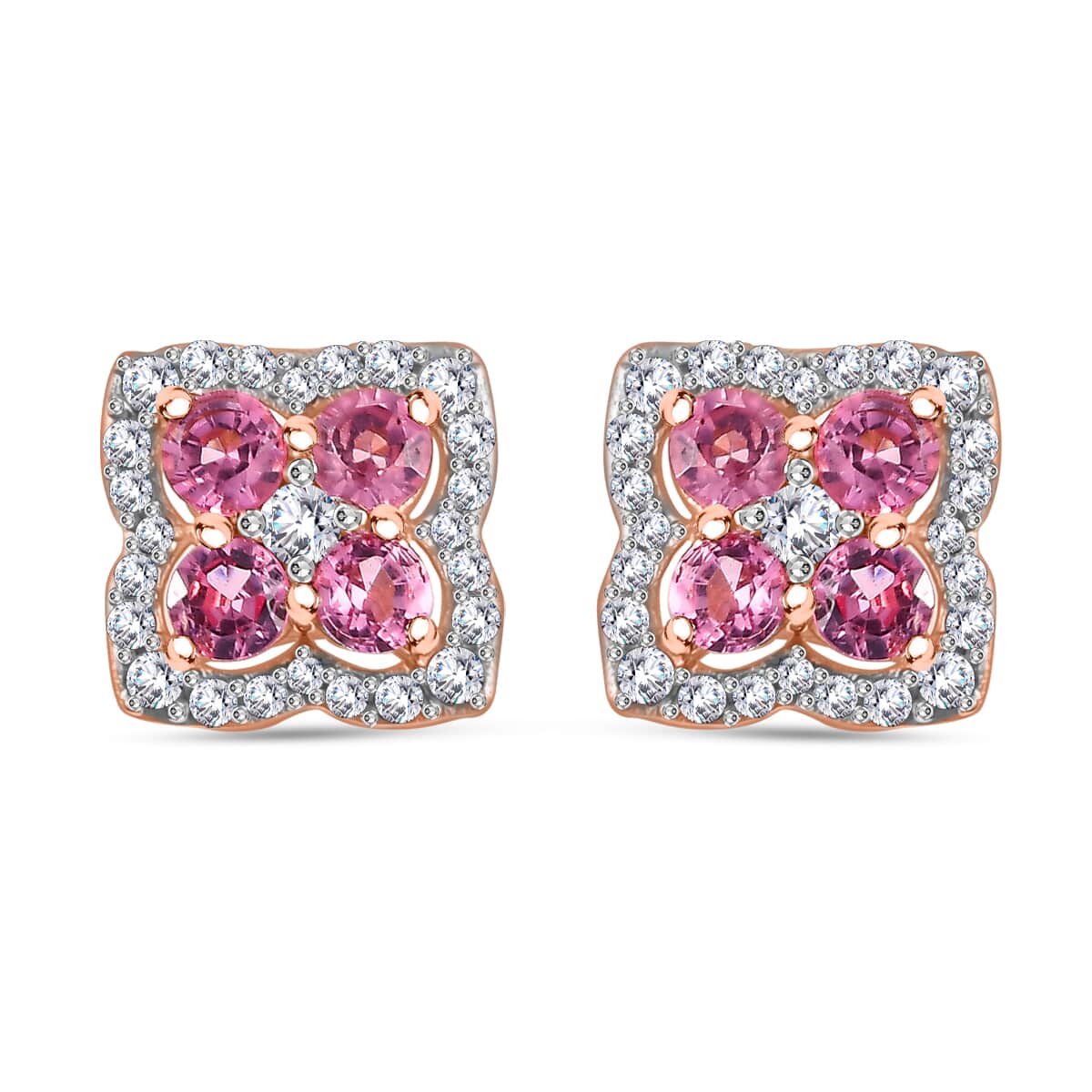 Mahenge Spinel and White Zircon 1.15 ctw Clover Leaf Earrings in 18K Vermeil Rose Gold Over Sterling Silver image number 0