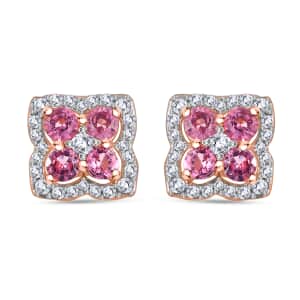 Mahenge Spinel and White Zircon 1.15 ctw Clover Leaf Earrings in 18K Vermeil Rose Gold Over Sterling Silver