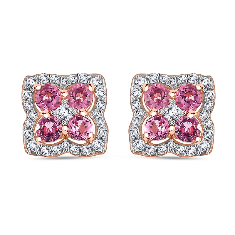 Mahenge Spinel and White Zircon 1.15 ctw Clover Leaf Earrings in 18K Vermeil Rose Gold Over Sterling Silver
