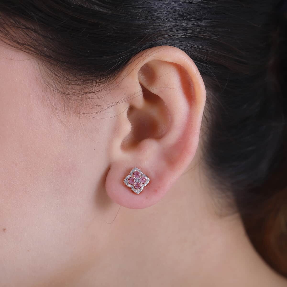 Mahenge Spinel and White Zircon 1.15 ctw Clover Leaf Earrings in 18K Vermeil Rose Gold Over Sterling Silver image number 2