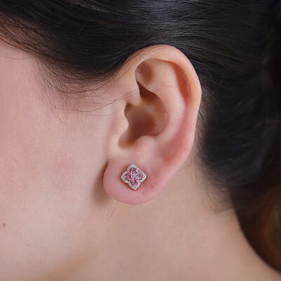 Mahenge Spinel and White Zircon 1.15 ctw Clover Leaf Earrings in 18K Vermeil Rose Gold Over Sterling Silver