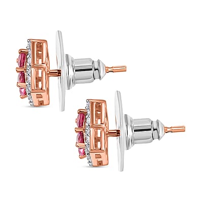 Mahenge Spinel and White Zircon 1.15 ctw Clover Leaf Earrings in 18K Vermeil Rose Gold Over Sterling Silver