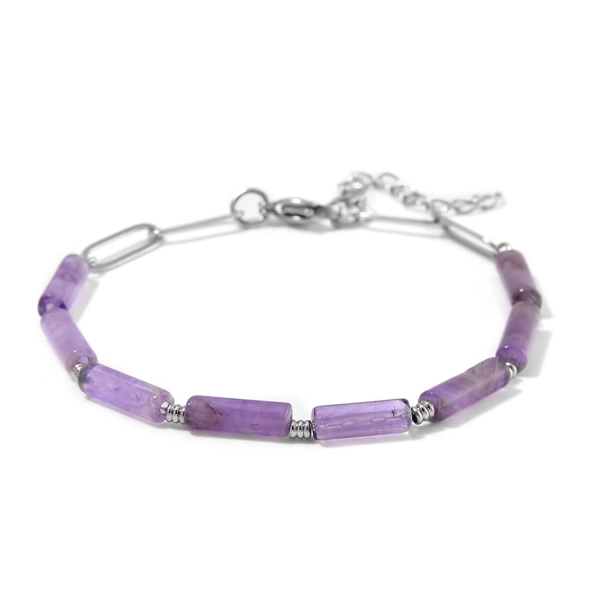 African Amethyst Barrel Shape Paper Clip Chain Bracelet (8.00-9.50In) in Stainless Steel 22.50 ctw image number 0