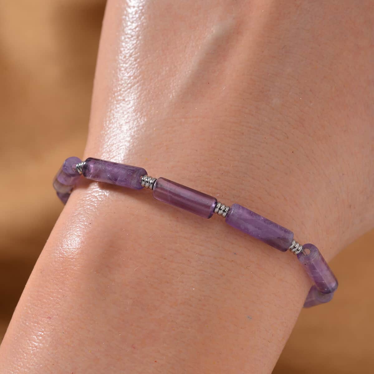 African Amethyst Barrel Shape Paper Clip Chain Bracelet (8.00-9.50In) in Stainless Steel 22.50 ctw image number 1