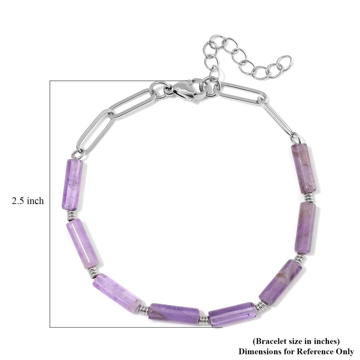 African Amethyst Barrel Shape Paper Clip Chain Bracelet (8.00-9.50In) in Stainless Steel 22.50 ctw image number 5