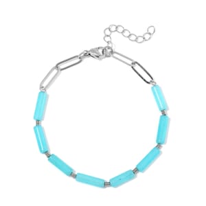 Amazonite Barrel Shape Paper Clip Chain Bracelet (8.00-9.50In) in Stainless Steel 22.50 ctw