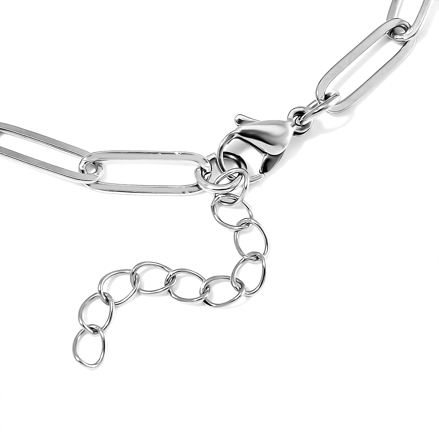 One Time Only Amazonite 22.50 ctw Barrel Shape Paper Clip Chain Bracelet (8.00-9.50In) in Stainless Steel