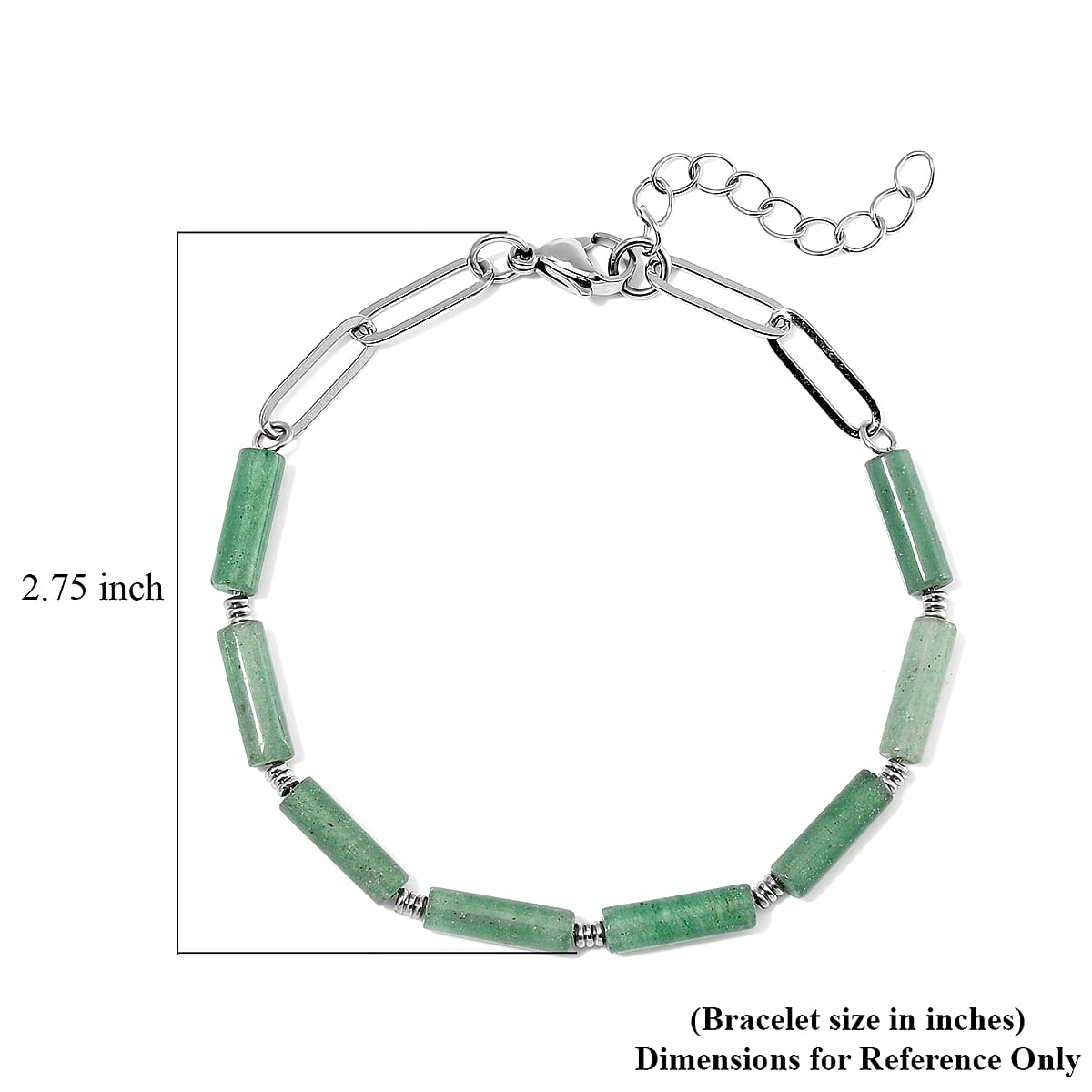 One Time Only Green Aventurine Barrel Shape Paper Clip Chain Bracelet (8.00-9.50In) in Stainless Steel 22.50 ctw image number 6