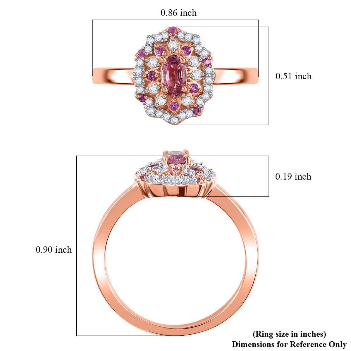 Mahenge Spinel and Multi Gemstone 0.75 ctw Sunset Bloom Ring in 18K Vermeil Rose Gold Over Sterling Silver (Size 10.0) image number 5