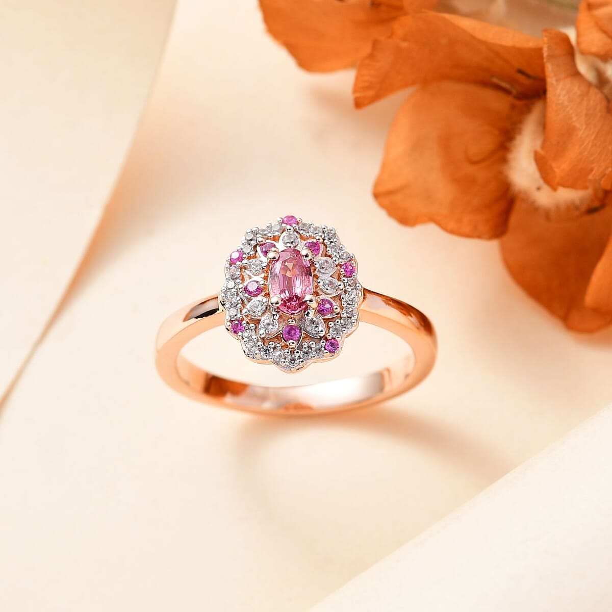 Mahenge Spinel and Multi Gemstone 0.75 ctw Sunset Bloom Ring in 18K Vermeil Rose Gold Over Sterling Silver (Size 8.0) image number 1