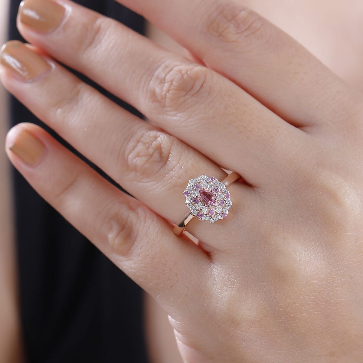 Mahenge Spinel and Multi Gemstone 0.75 ctw Sunset Bloom Ring in 18K Vermeil Rose Gold Over Sterling Silver (Size 8.0) image number 2